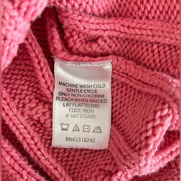 Vineyard Vines Barbie Core Pink Cable Knit Sweater Green Whale Logo Size M - Picture 6 of 8